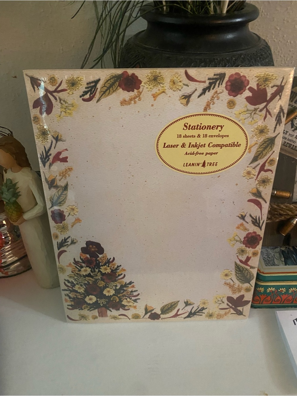 Cream Floral Stationery Set - Cream with Red & Purple Accents - set of 18